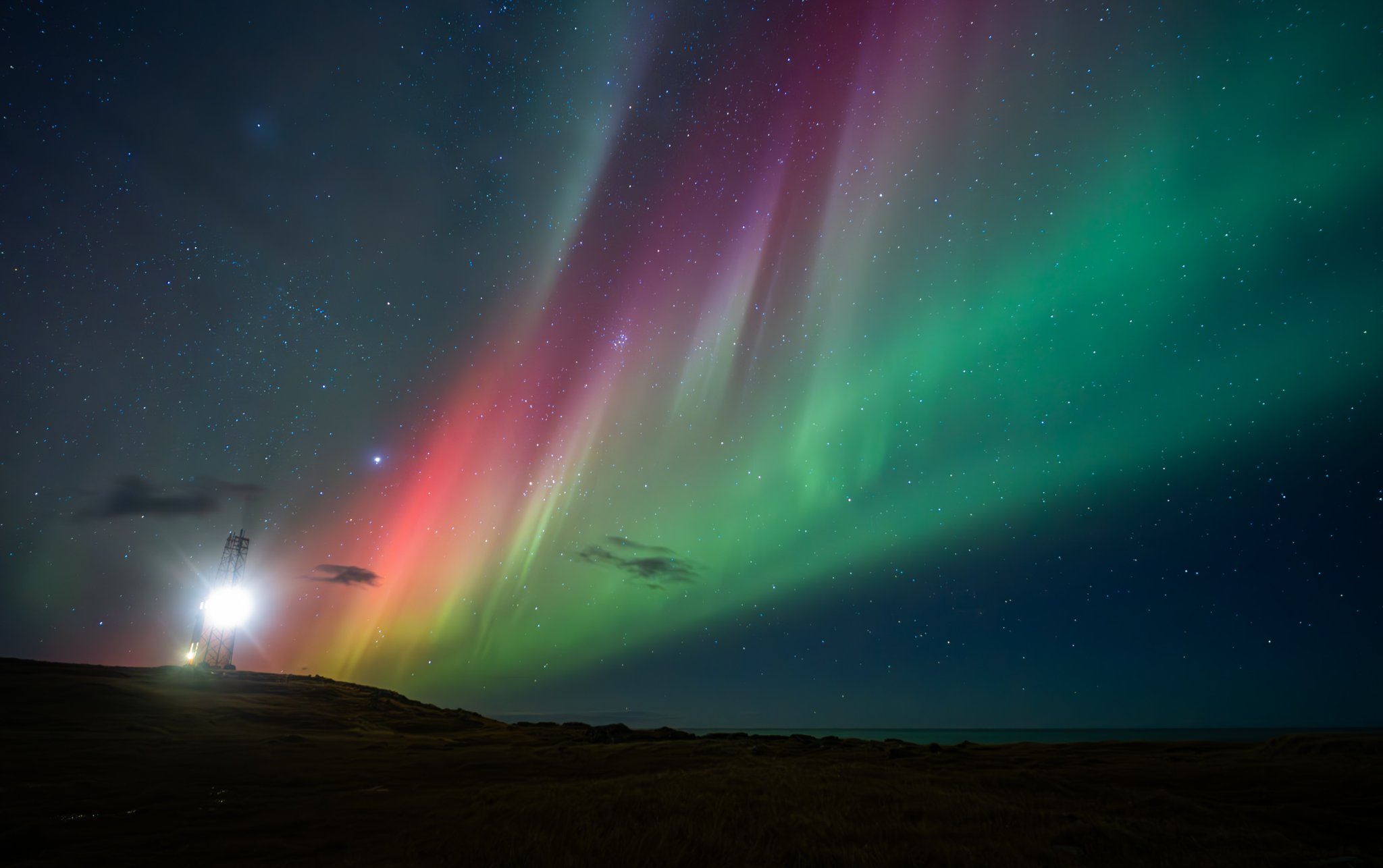 Aurora in Iceland at Lighthouse